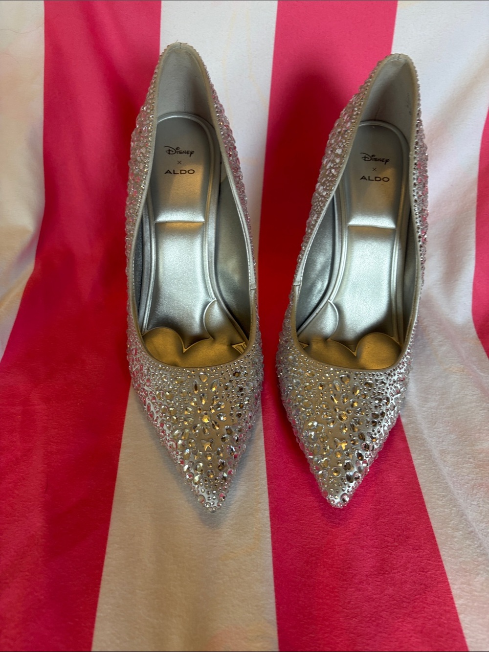 Disney x Aldo Silver Crystal Embellished Pointed-Toe silhouette.